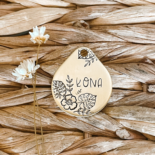 Dog Tag, Pet ID Personalized Hand Stamped Engraved Tropical Vibes Teardrop