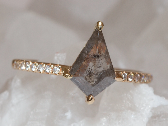 Kite Salt & Pepper Diamond Engagement Ring, Unique Rustic Grey Galaxy Ring - Camila