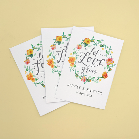 Seed Packet Wedding Favours, Seeds Included, Let Love Grow Rose Wreath, Bridal Shower Favors, Rustic Wedding, Botanical Eco