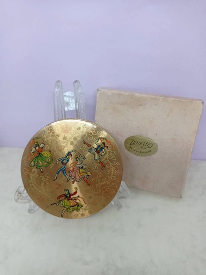Ballerina Dancers Powder Compact Mirror C1950S. in Original Box By Zenette Of England. Gift Idea For Her