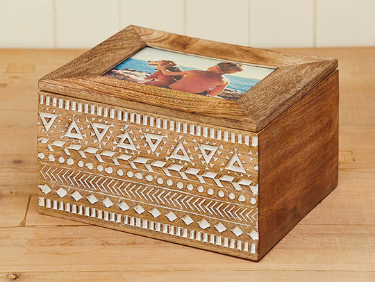 Aztec Design Carved Photo/Memory Box