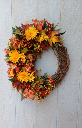 Fall Grapevine Wreath For Front Door/ Autumn Wreath/ Farmhouse Design/ Seasonal Decor/ Flowers/ Berries/ Wall Hanging