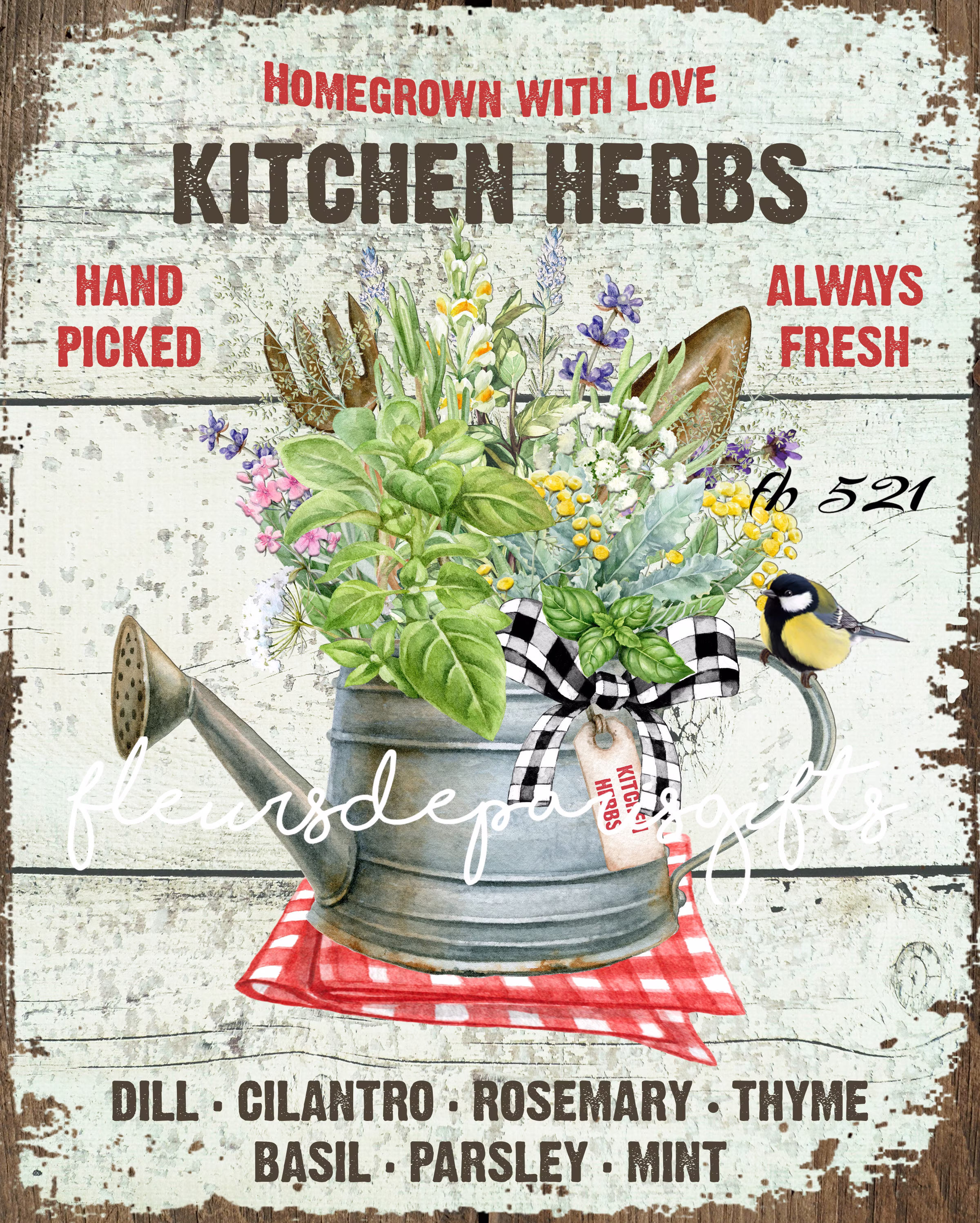 Shabby Chic Vintage Farmhouse Kitchen Herbs 1 Print On Fabric Block Great For Quilting Sewing Crafting Projects Fb 521