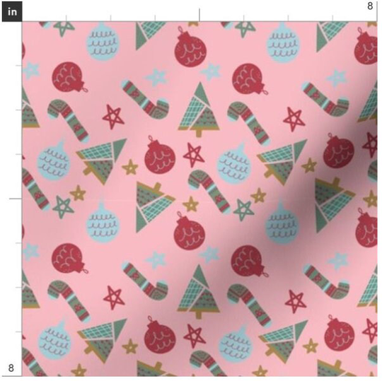 Christmas Trimmings Fabric By The Yard | Candy Canes Tree Ornaments Stars Organic