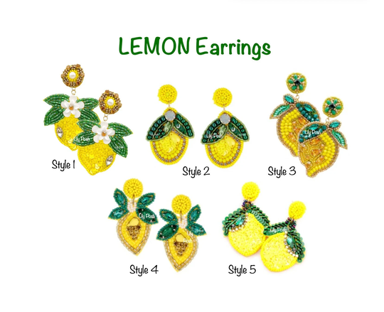 New Lemon Earring, Seed Bead Fruit Sequin Statement Tropical Vacation, Bridal Shower, Gift For Her