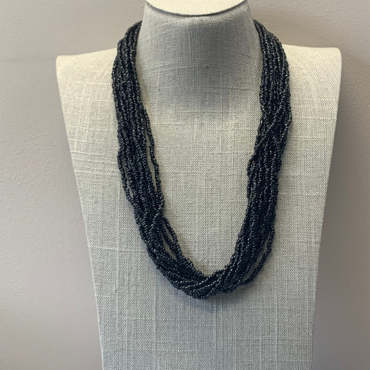 Black Trifari Seed Bead Necklace