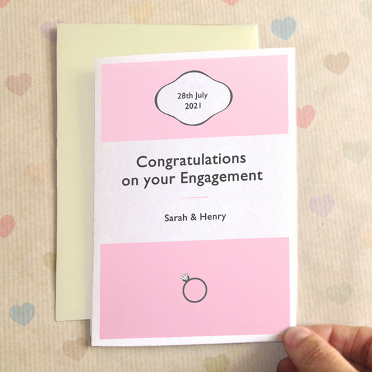 Personalised Congratulations Engagement Stripe Card, Orange/Powder Blue/Blue