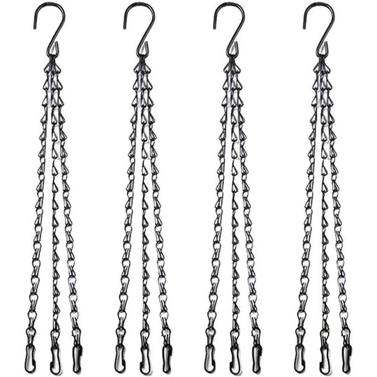 Tinor - 4 Pack] 40cm 3-Strand Hanging Basket Chain Metal Replacement Chain Hook with Hook and Clip for Flower Pots Planters Bird Feeders Lanterns