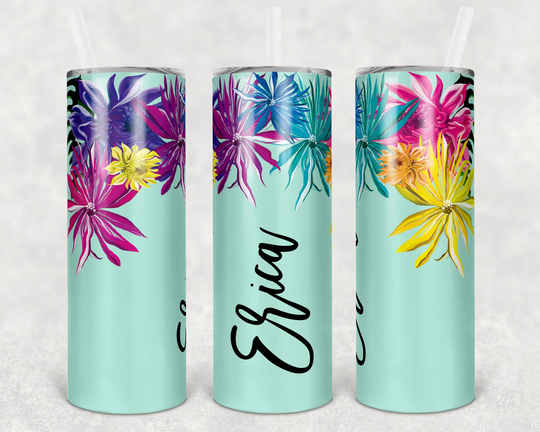 Custom Bridesmaid Tumblers, Hawaiian Hibiscus Floral Tumbler, Personalized Skinny Bachelorette Party Cups, Tropical Theme