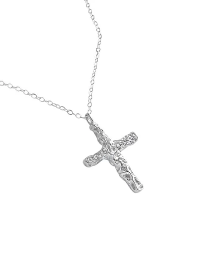 Noah Silver Cross Necklace Organic Texture Pendant Necklaces 925 Sterling 18K Gold Goth Gothic Punk Grunge Layered Womens Jewelry Gift 14K