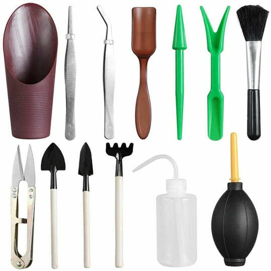 Gardener's Tool Kit 13 pcs Mini Garden Hand Tools Bonsai Succulent Miniature Planting Tool Set Mini Garden Planting Care Tools Leaf Cutter Rake