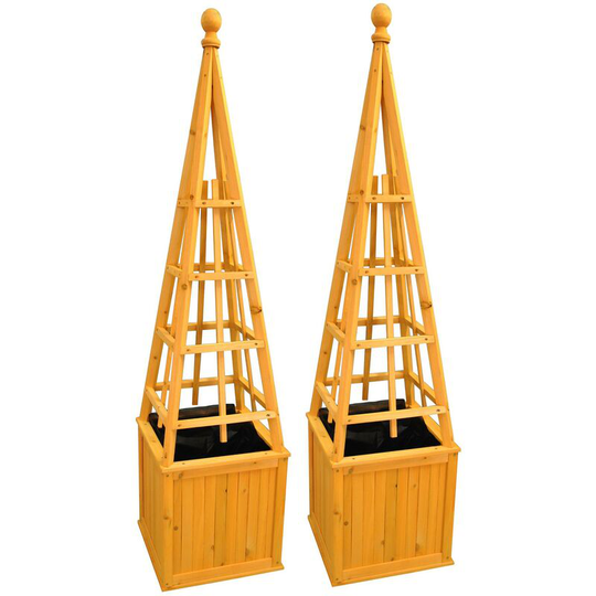 Selections - Wooden Garden Obelisk Planter with Liner (Set of 2)