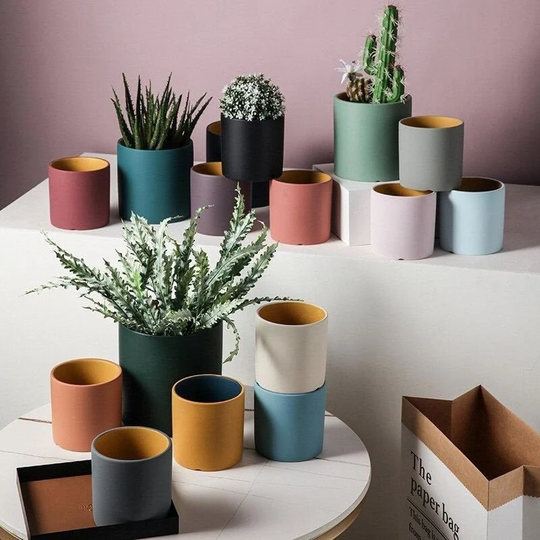 Double Colored Succulent Planter, Ceramic Planter Pot De Fleur, Minimalist Geometric Planter, Cylindrical Scandinavian Decor