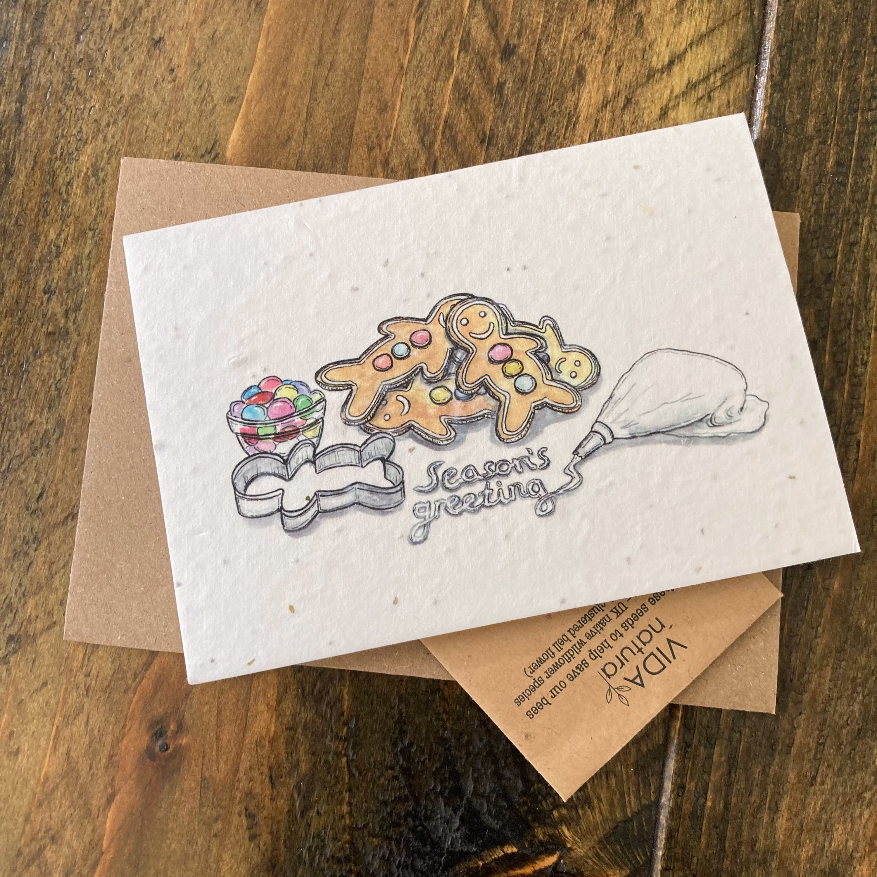 Christmas Seed Paper Greetings Card, Seasons Baking A6 , Embedded Wildflowers, Recycled, Compostable. Zero Waste & Multi-Use Vida Natural