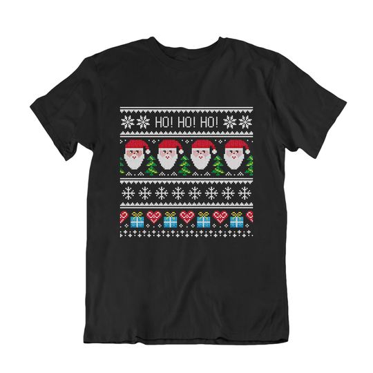 Kids Santa Pattern Christmas T-Shirt, Funny Boys Girls Organic Cotton Tee Gift, Sustainable Gift