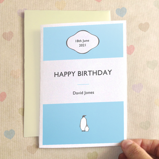 Personalised Birthday Stripe Birthday Card, Orange/Powder Blue/Blue