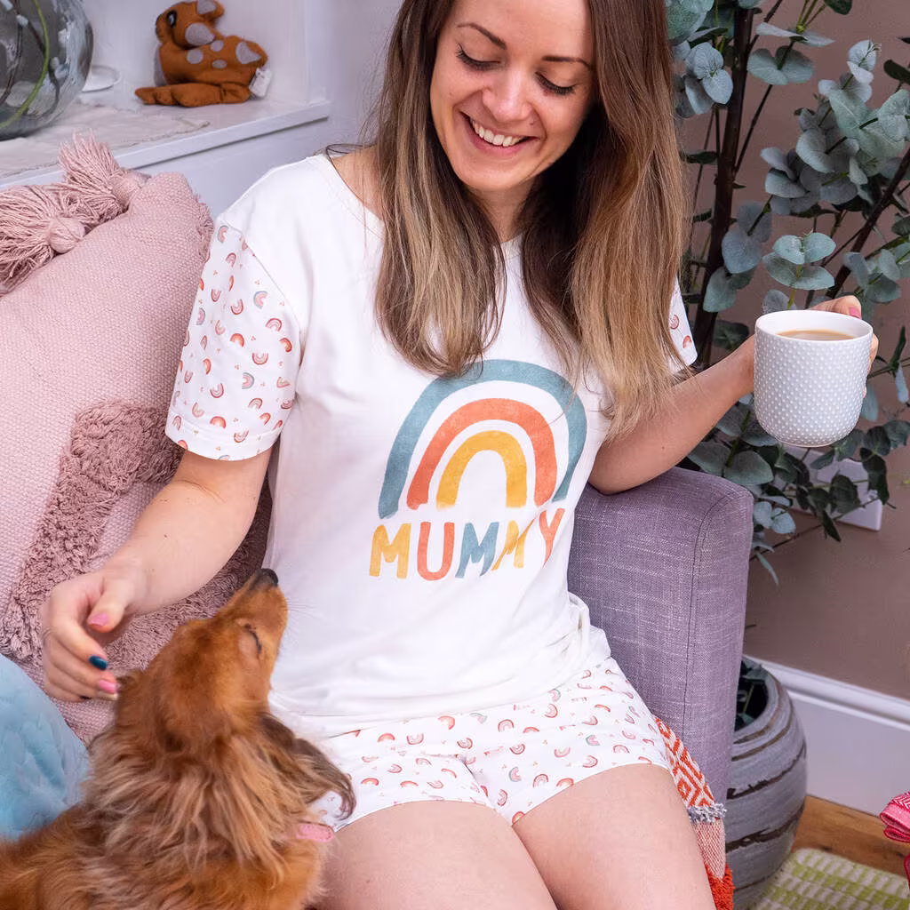 Personalised Rainbow Pyjamas - Organic Pajamas Personalized Short Print Adult With Name