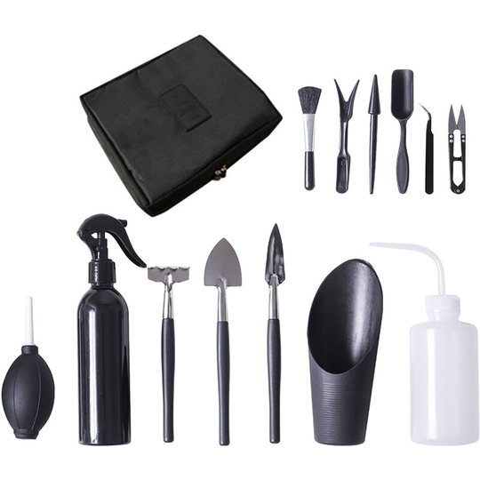 14PCS Garden Planting Tool Set Bonsai Succulent Transplanting Mini Planting Hand Tools for Indoor Miniature Fairy Garden Plant Care Black
