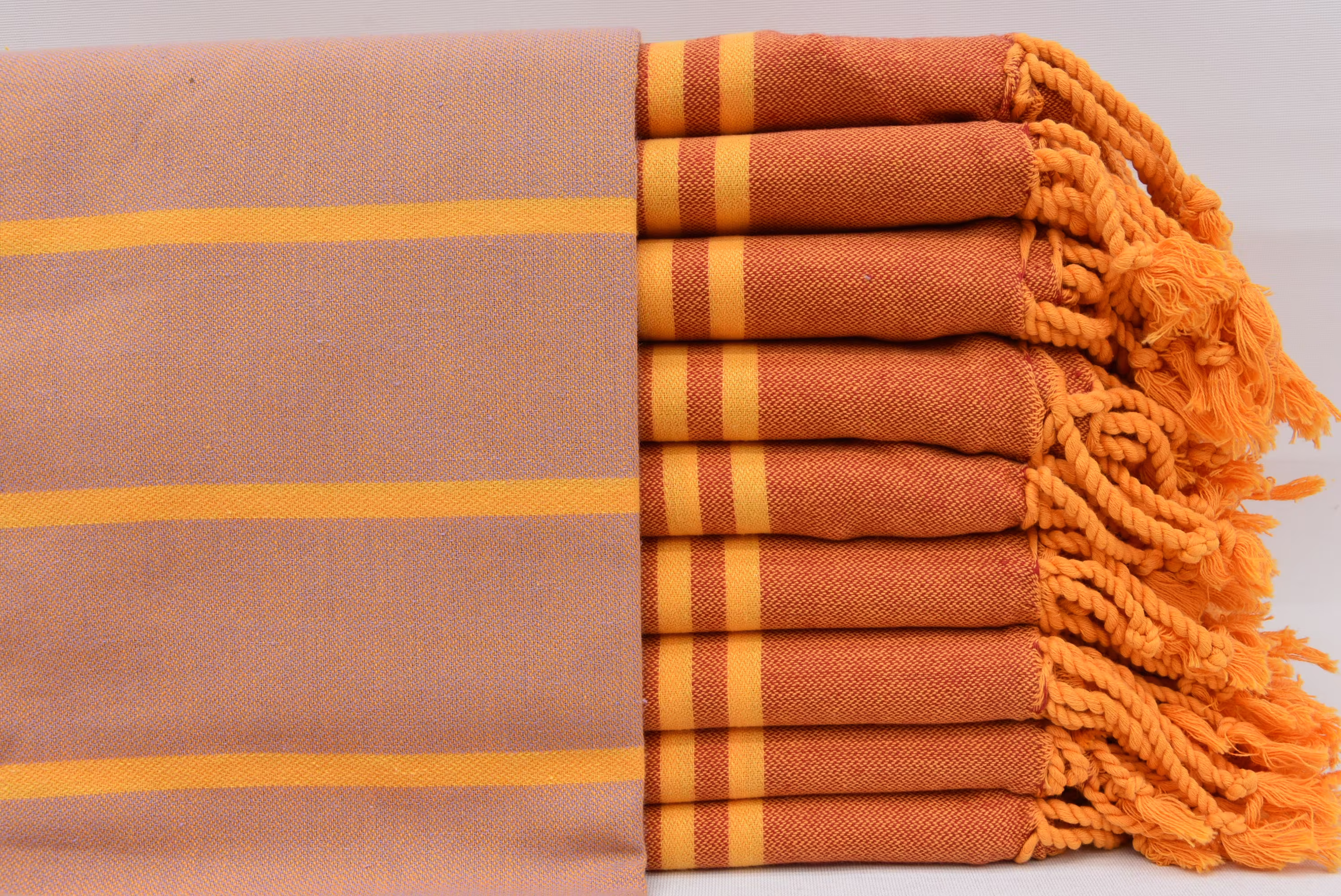 Spa Towel, Turkish Bath Organic Cotton Wedding Gift Orange Striped Design 40x66 Inches D-14