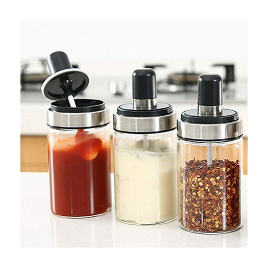 Gourmet Box Acrylic Body with Spoon, Seasoning Bottle Spice Jars Set, Kitchen Supplies, Beautiful Design for Kitchen (Spice Jars Set of 3)