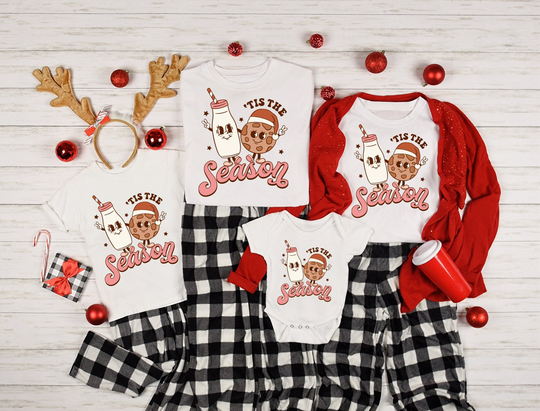 Family Matching Christmas Shirts, Tis The Season Pajamas, Merry & Bright Holiday Gift Shirts