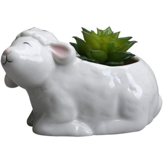 Benobbykids - Sheep Pot Cute Ceramic Sheep Plant Container Mini Animal Flower Plant Holder Modern Creative Cactus Plant Pots White(Small Size),Garden