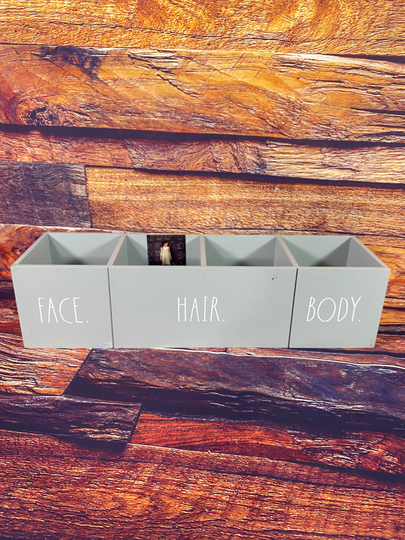 Rae Dunn Face, Hair, Body Wood Box Organizer Grey/White New