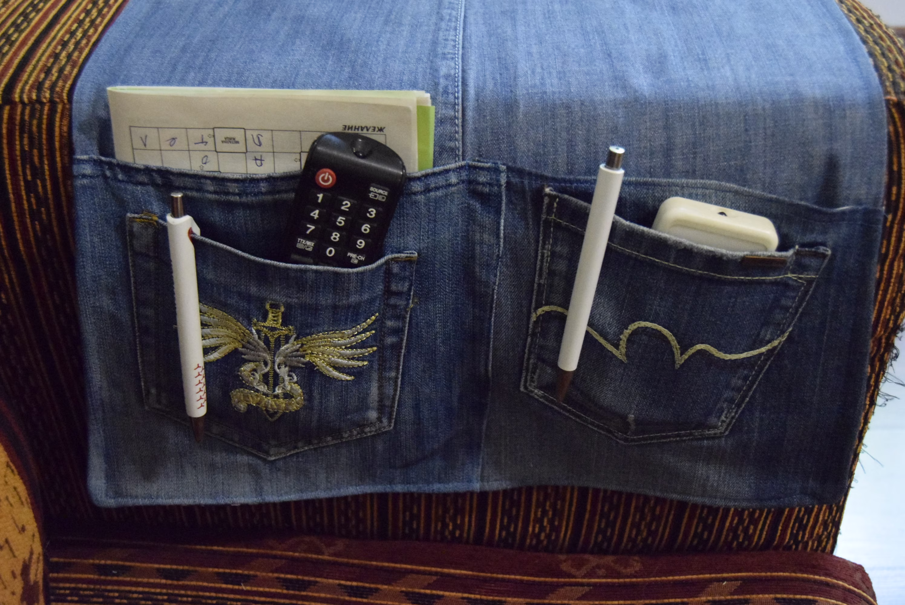Sofa Organizer, Remote Control Holder Handmade Of Denim, Convenient & Practical, Gift For Hosts, Usefull Gift Family