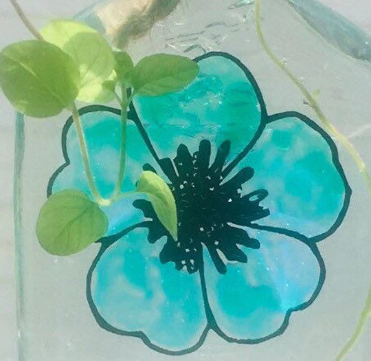 Seafoam Hand-Painted Flower Windowsill Vase Upcycled Recycled Glass Bottles Stained Planter Propagation Cottagecore Country Farmhouse