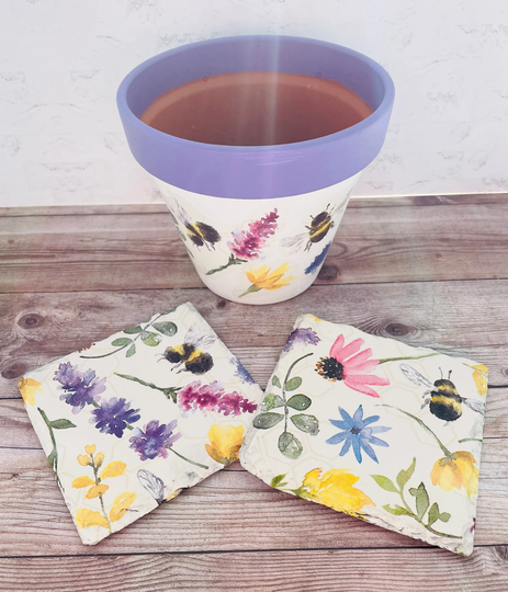 Bumblebee Flower Pot Bee Coasters Gift Set Bees Gifts Plant Coaster Flowers Decor Themed