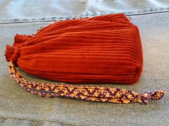 Ochre Drawstring Pouch, Corduroy Medicine Bag, Sunglass Pouch