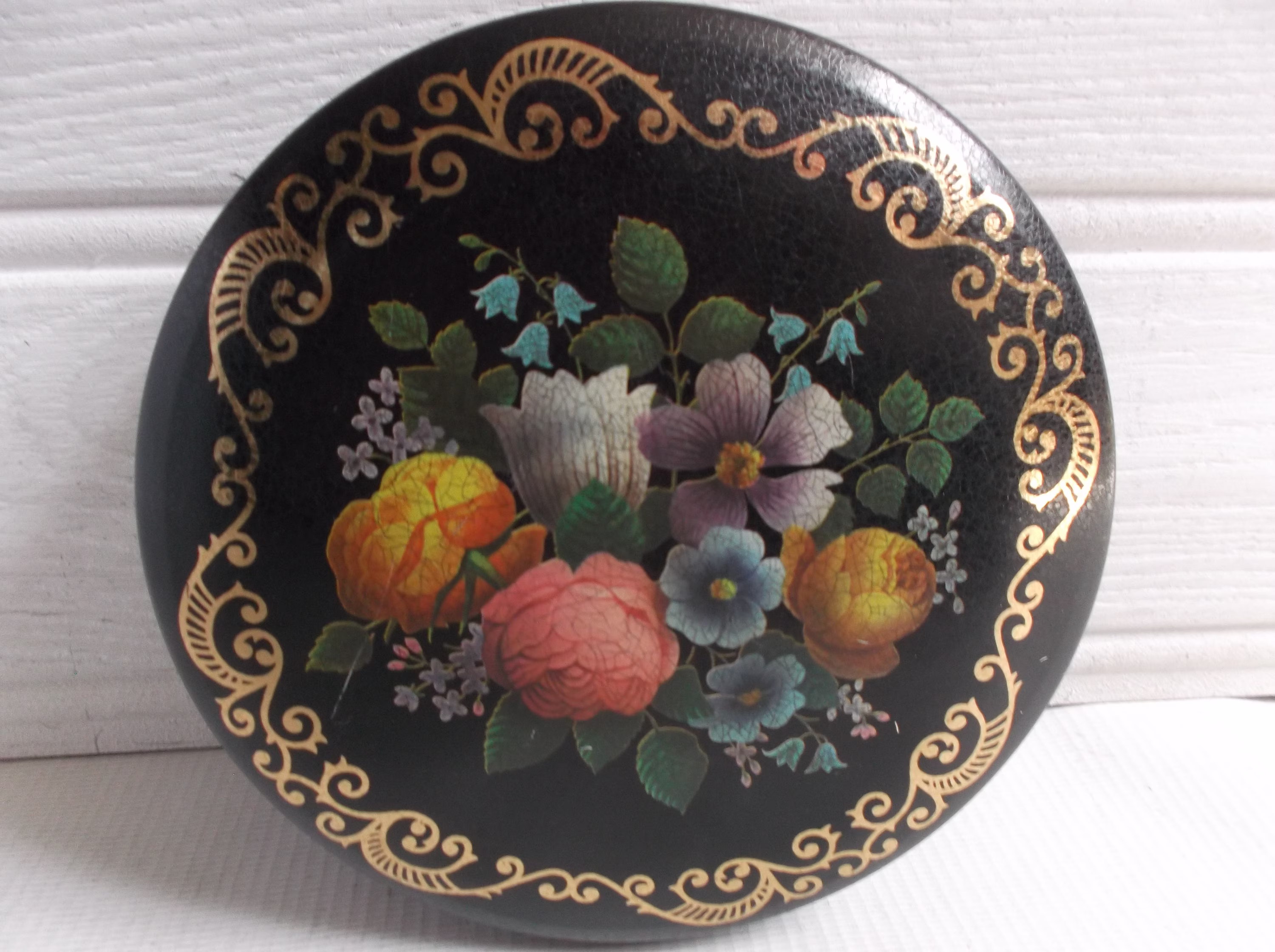 Vintage Mcm Floral Boudoir Powder Tin Vanity Container