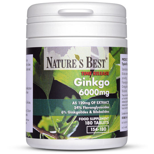 Ginkgo Biloba 6000Mg, Pure Grade Extract 180 Tablets
