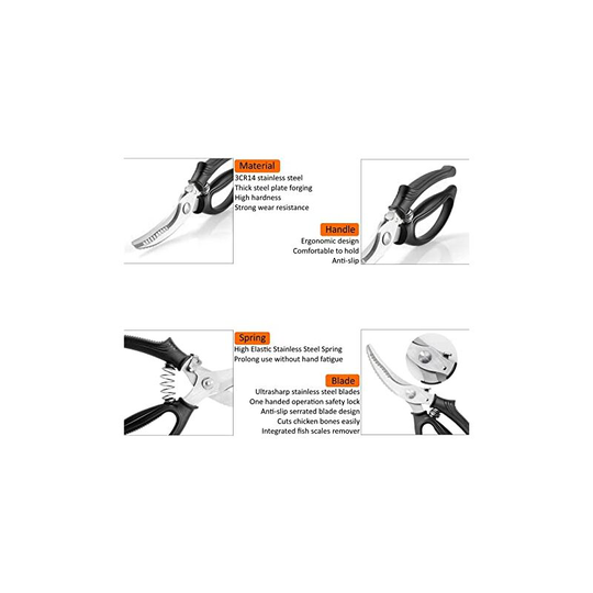 Benobby Kids - Heavy Duty Poultry Shears | Professional Kitchen Scissors for Cutting Chicken, Poultry, Game, Meat, Bone, Fish, Lobster, Crab, Herbs,