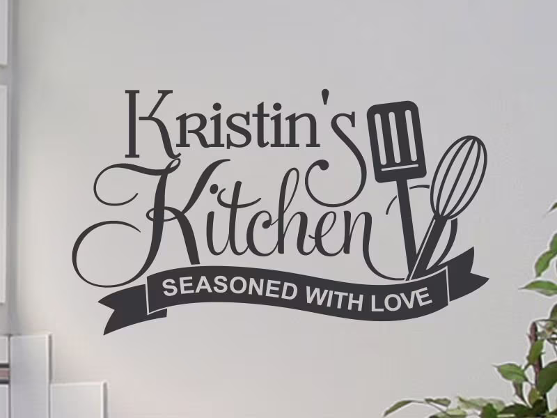 Play Kitchen Decals Seasoned With Love Personalized Name Wall Decal & Dining Island Decor 4 Sizes Avail