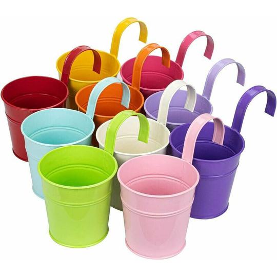Bearsu - Hanging Pots Colorful Iron Flower Pot Hanging Flower Pots Balcony Garden Plant Flower Pot Metal Bucket Flower Racks - 10 Random Colors