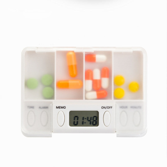 MUFF Square 4-Grid Multifunctional Smart Pill Box Reminder white