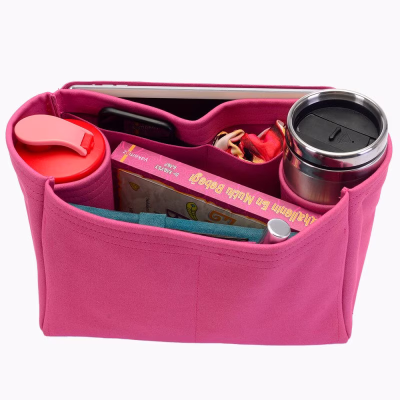 Gre.nelle Tote Suedette Leather Bag & Purse Organizer in Regular Style Fuchsia/Insert For Pm Mm Liner