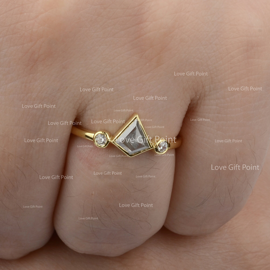 Kite Salt & Pepper Diamond Ring, 14K Solid Gold Gray Engagement Unique Handmade Jewelry Gift For Her