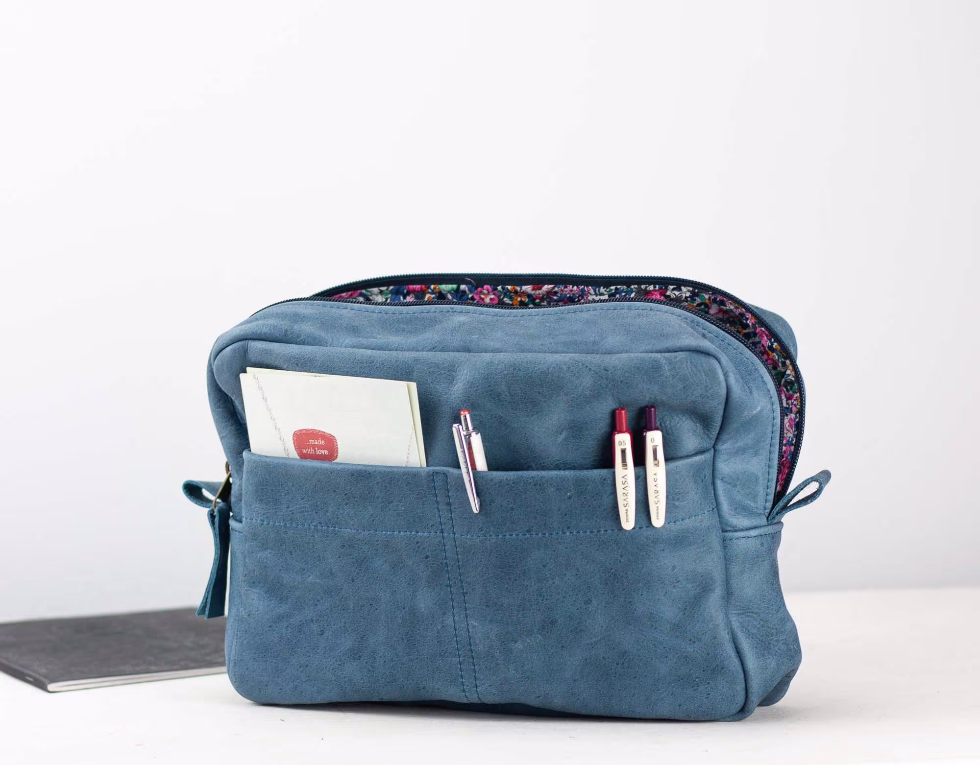 Blue Distressed Leather Bag Organizer, Purse Insert Diaper Organiser Large Removable Handbag - Ydra Organizer