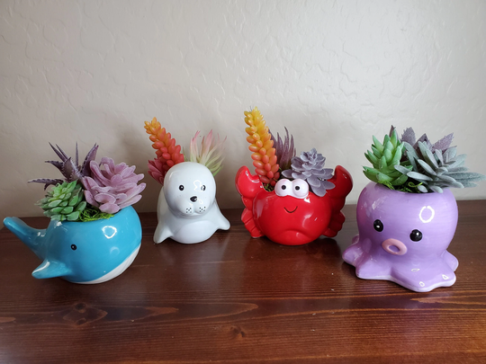 Ocean Animal Planter With Artificial Succulent