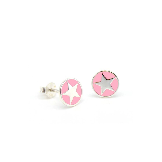 Mini Powder Pink Star Enamel Earrings Sterling Silver, Silver