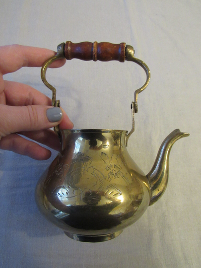 Small Antique Brass Teapot, Vintage Water Pot With Handle, Gooseneck Teapot