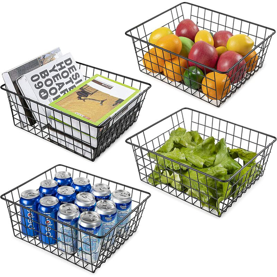 Briday - Wire Storage Baskets for Organizing, 4 Pack Metal Wire Freezer Organizer Bins with Handles, Large Pantry Baskets for Kitchen Cabinets,