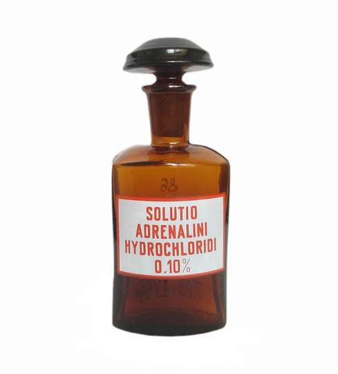 Antique Medical Adrenaline Hydrochloridi Bottle. Vintage Apothecary Bottles, Pharmacy, Jars, Medicine