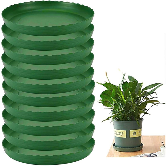 Echoo - Flower Pot Saucer, 10pcs Plastic Flower Pot Saucer, Indoor or Outdoor Plant Saucers Green, ø 25.5cm