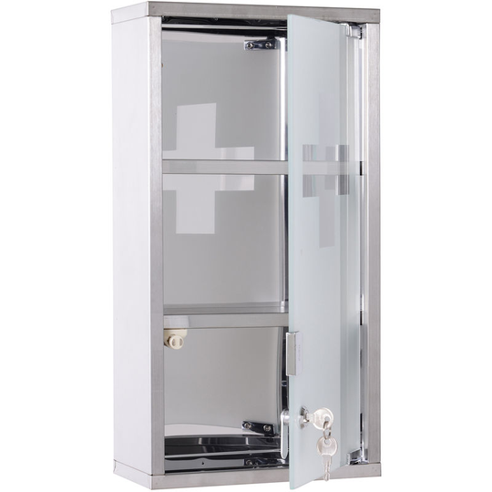 Stainless Steel wall mounted Medicine Cabinet w/ 2 Shelves Lockable 48H (cm) - Silver - Homcom