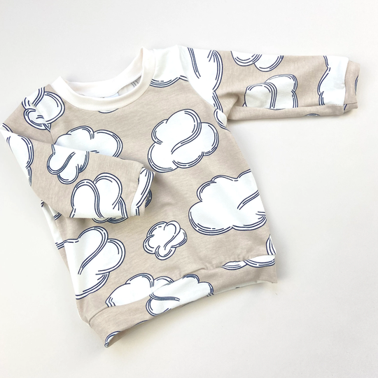 Organic Biscuit Cloud Long Sleeve Baby T-Shirt. Stone Print Tee Shirt. Unisex Sweater Style Top For