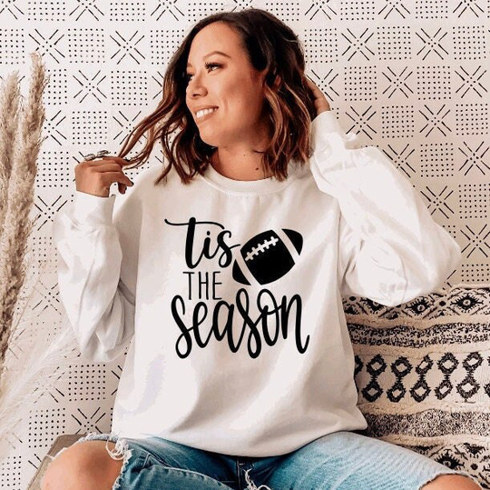 Tis The Season Football Sweatshirt | Fleece Crew Gameday Pullover Trendy Gift Fall Thanksgiving Clothing For Mom Teacher Outfit Top