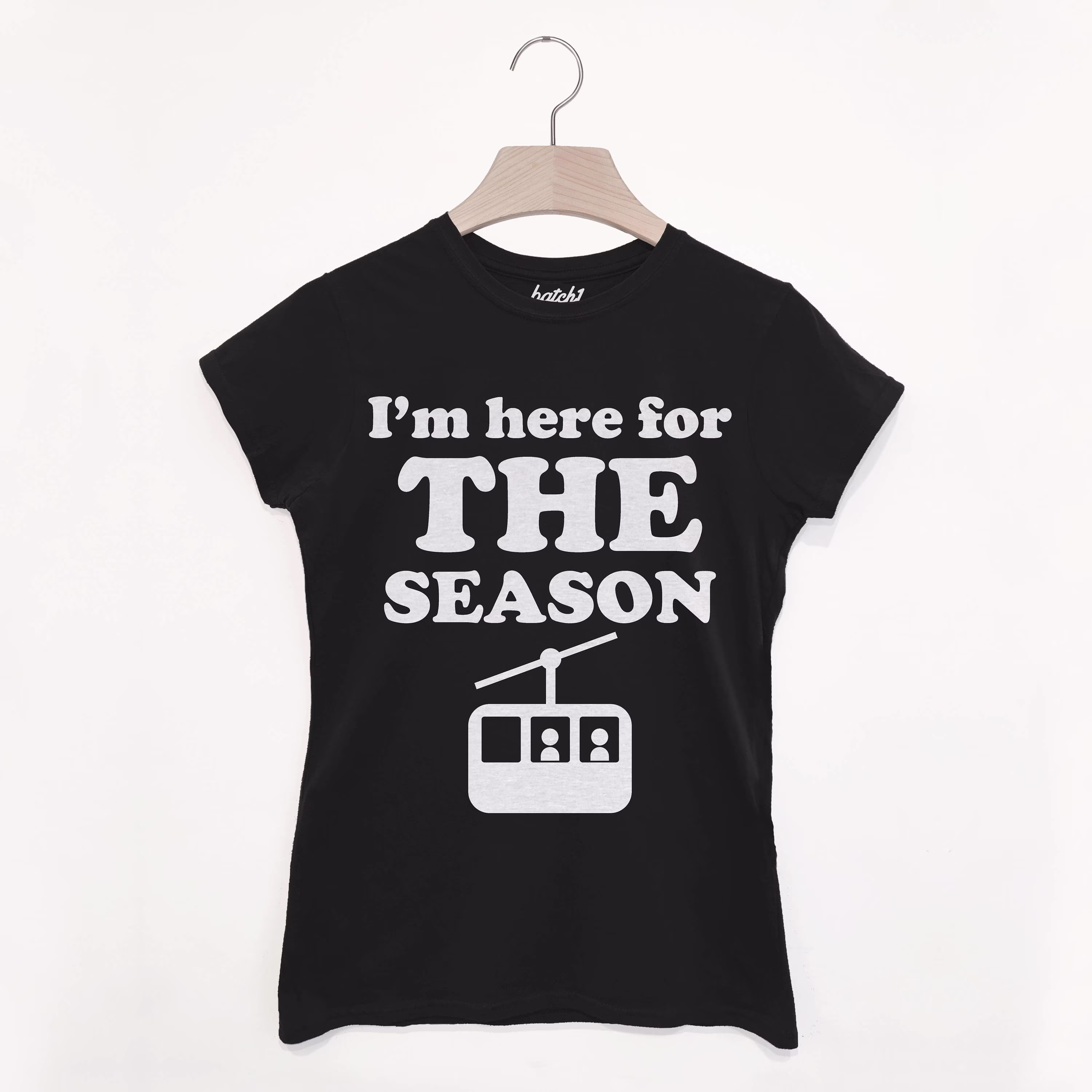 Here For The Season Women's Retro Après Ski Snowboard Slogan T-Shirt